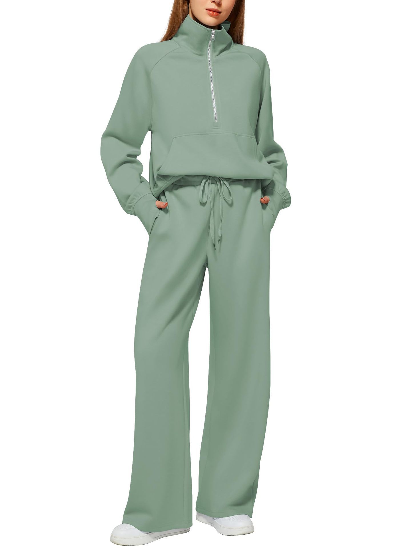 SVENDITA SCONTO FINO AL 70%🔥 Completo due pezzi da donna in cotone a tinta unita con mezza zip