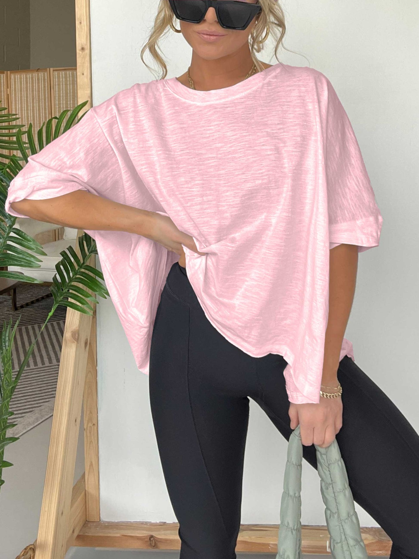 T-shirt oversize girocollo tinta unita da donna