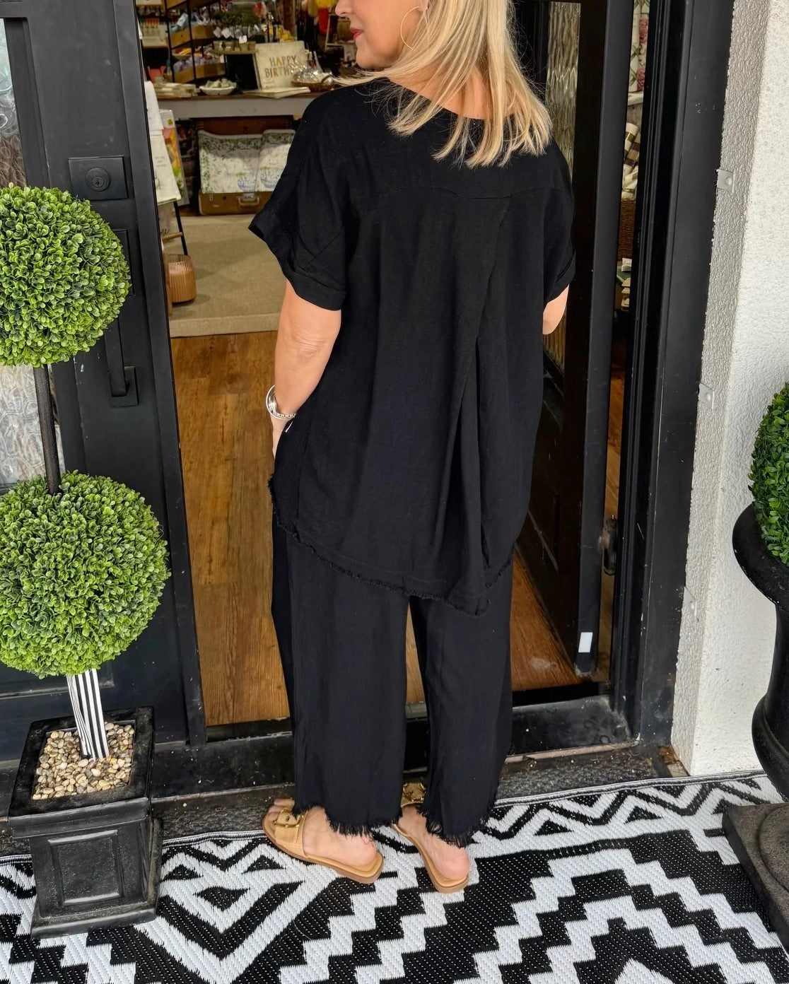 Completo da casa casual da donna in cotone e lino tinta unita (acquista 2, spedizione gratuita)
