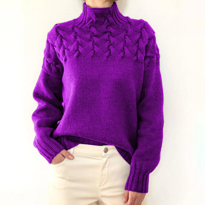 Damen Pullover Rollkragen Zopfmuster Herbst Winter