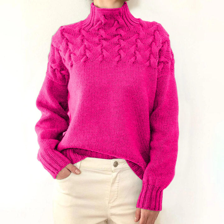 Damen Pullover Rollkragen Zopfmuster Herbst Winter