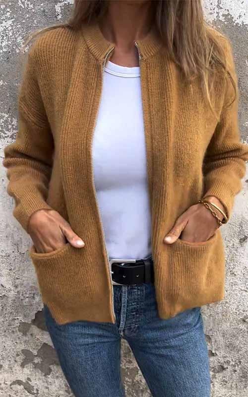 SVENDITA SCONTO FINO AL 70%🔥 Giacca con cerniera a collo tondo in maglia