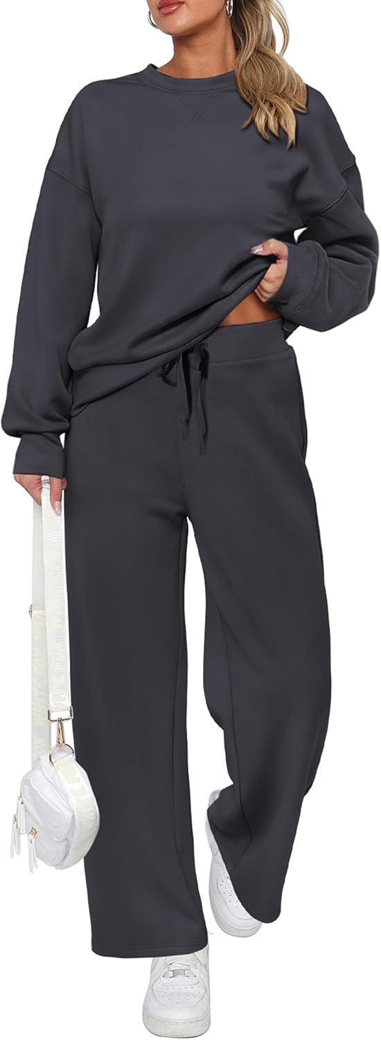 Damen Baumwoll-Zweiteiler Oversized Half-Zip Sweatshirt mit weiter Hose Lässiger Anzug