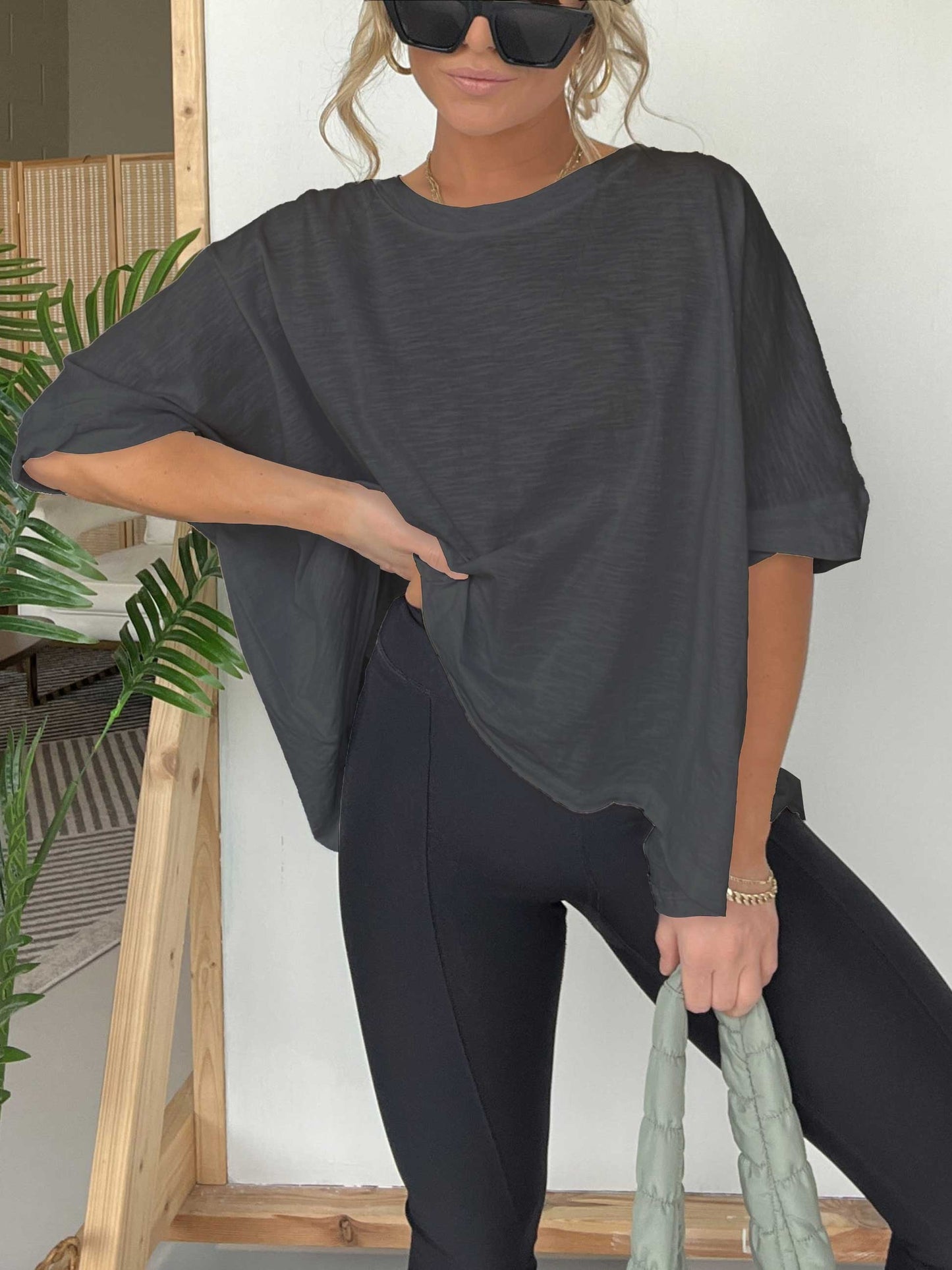 T-shirt oversize girocollo tinta unita da donna