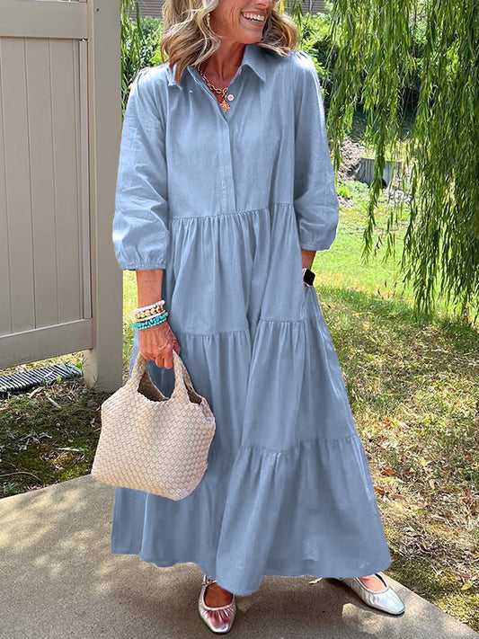 RÄUMUNGSVERKAUF🔥 Lockeres Baumwoll-Leinen-Kleid mit Revers - zzgl. MwSt.