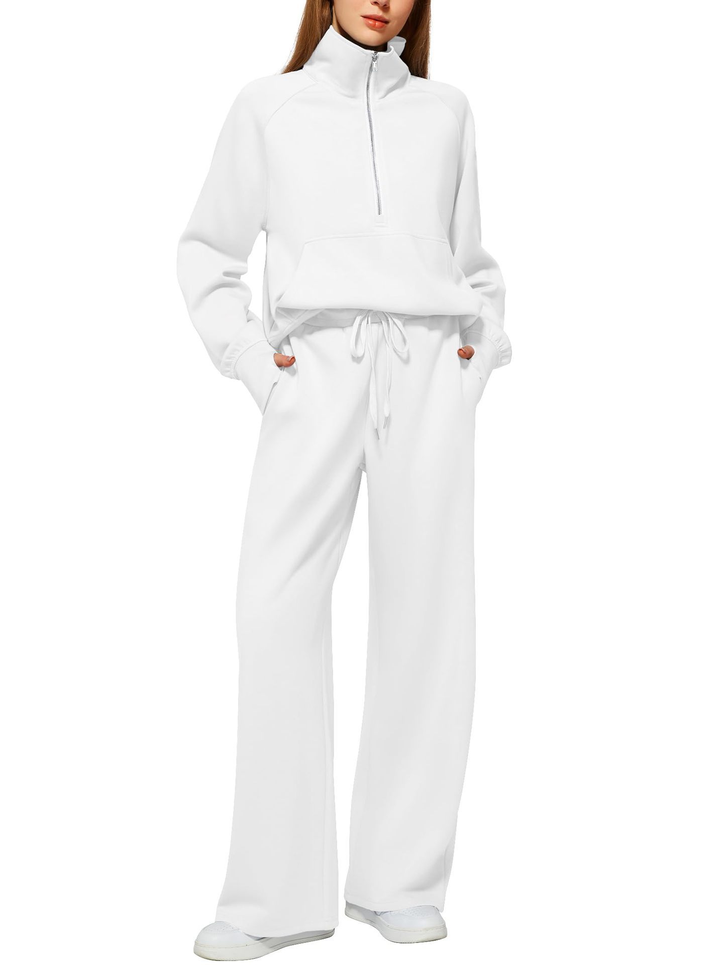 SVENDITA SCONTO FINO AL 70%🔥 Completo due pezzi da donna in cotone a tinta unita con mezza zip