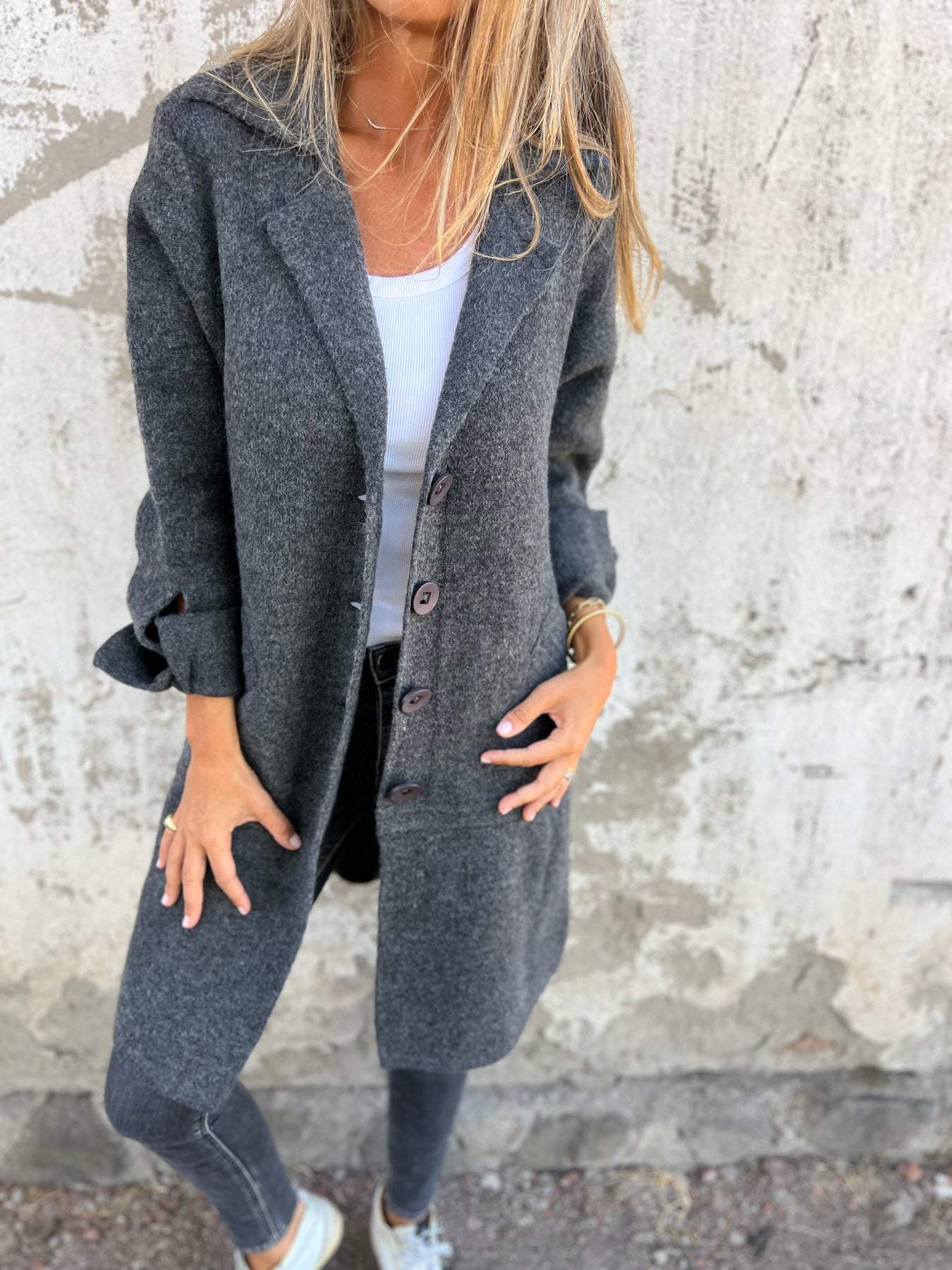 SALDI DI LIQUIDAZIONE🔥 Cappotto Lungo Casual Monopetto in Lana con Risvolto - SCONTO DEL 48%