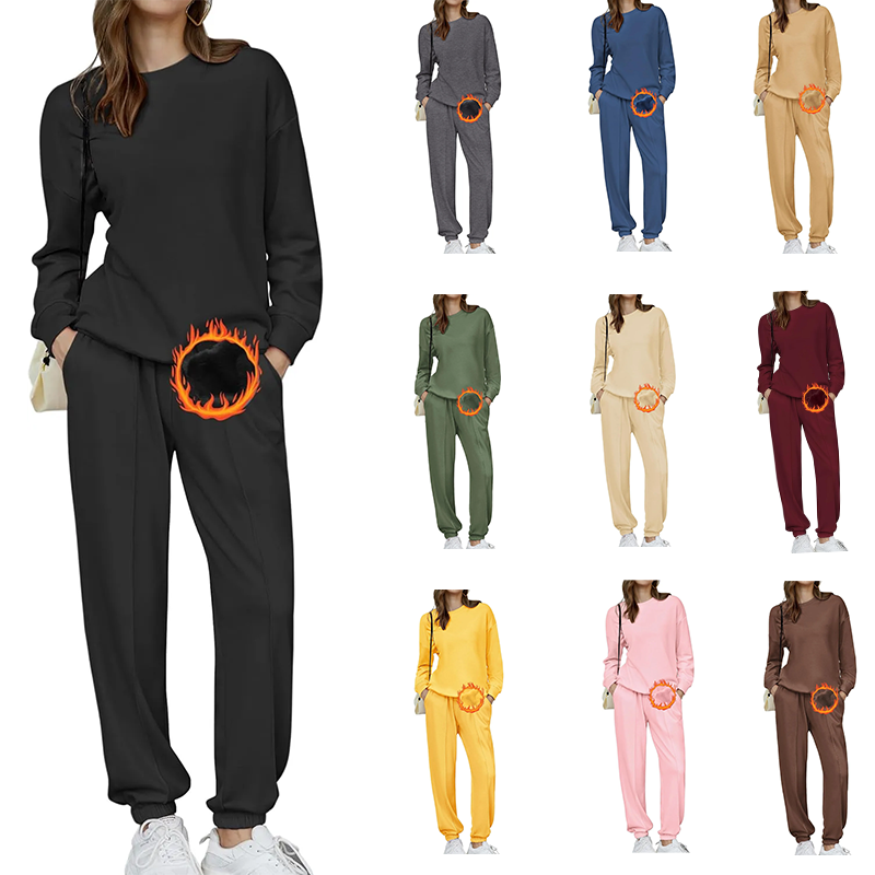 🎄Sconti di Natale🔥Tuta Oversize da Donna a Due Pezzi in Pile, Invernale, con Felpa e Pantaloni della Tuta Foderati in Sherpa