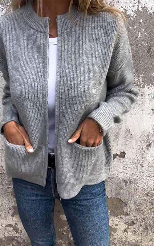 SVENDITA SCONTO FINO AL 70%🔥 Giacca con cerniera a collo tondo in maglia