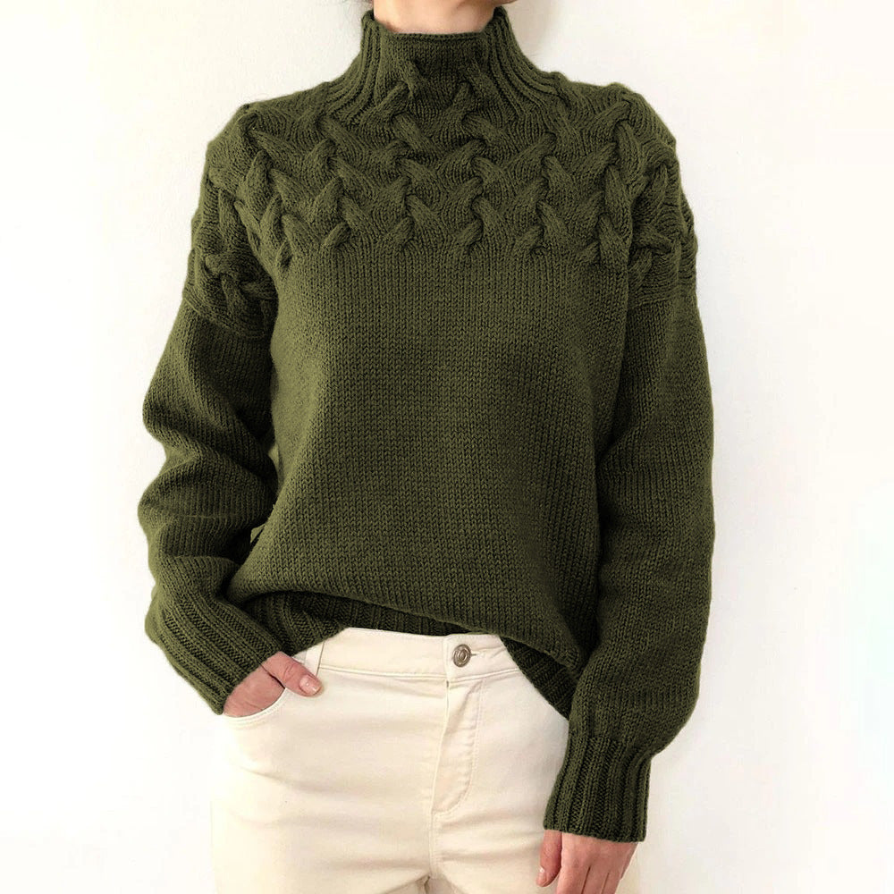 Damen Pullover Rollkragen Zopfmuster Herbst Winter