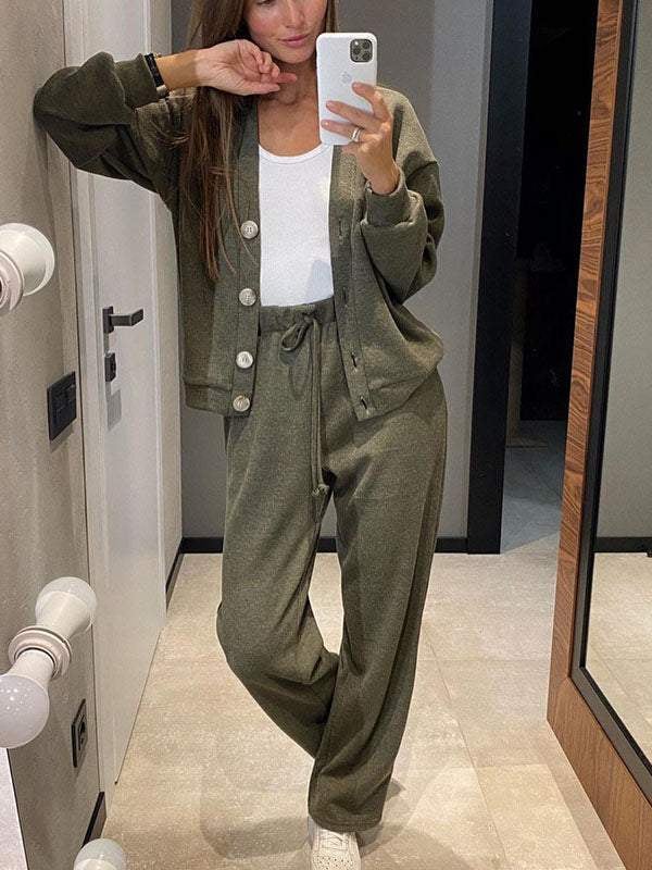 Women's Buttoned Jacket and Pants Two-piece Set (Buy 2 Free Shipping)