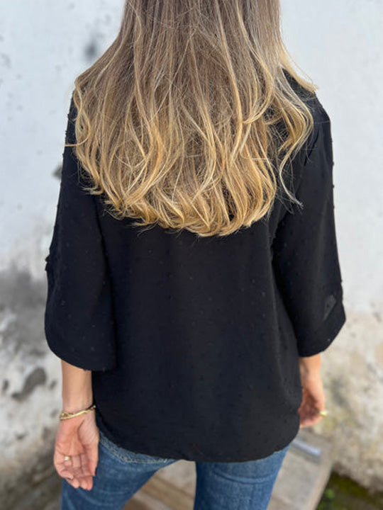SVENDITA TOTALE🔥 Camicia casual con scollo rotondo e polsini grandi ricamati