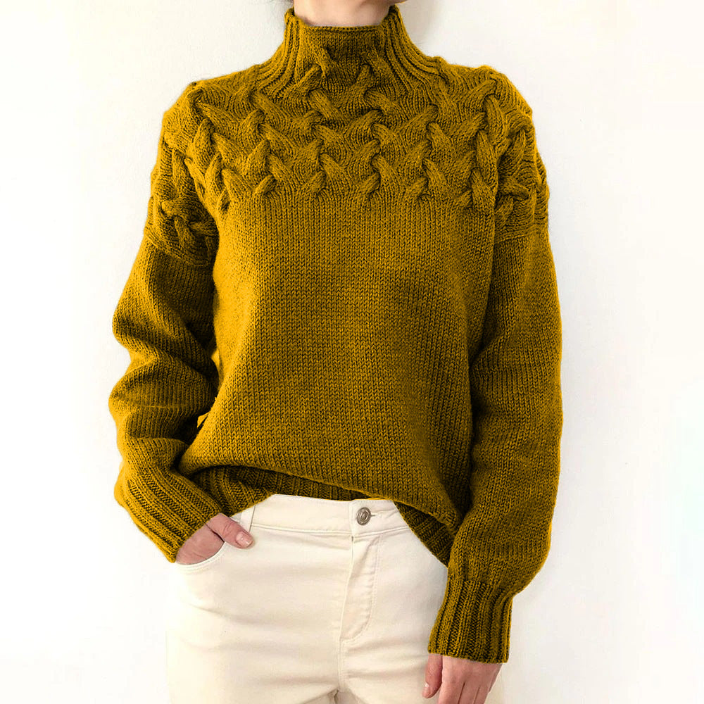 Damen Pullover Rollkragen Zopfmuster Herbst Winter