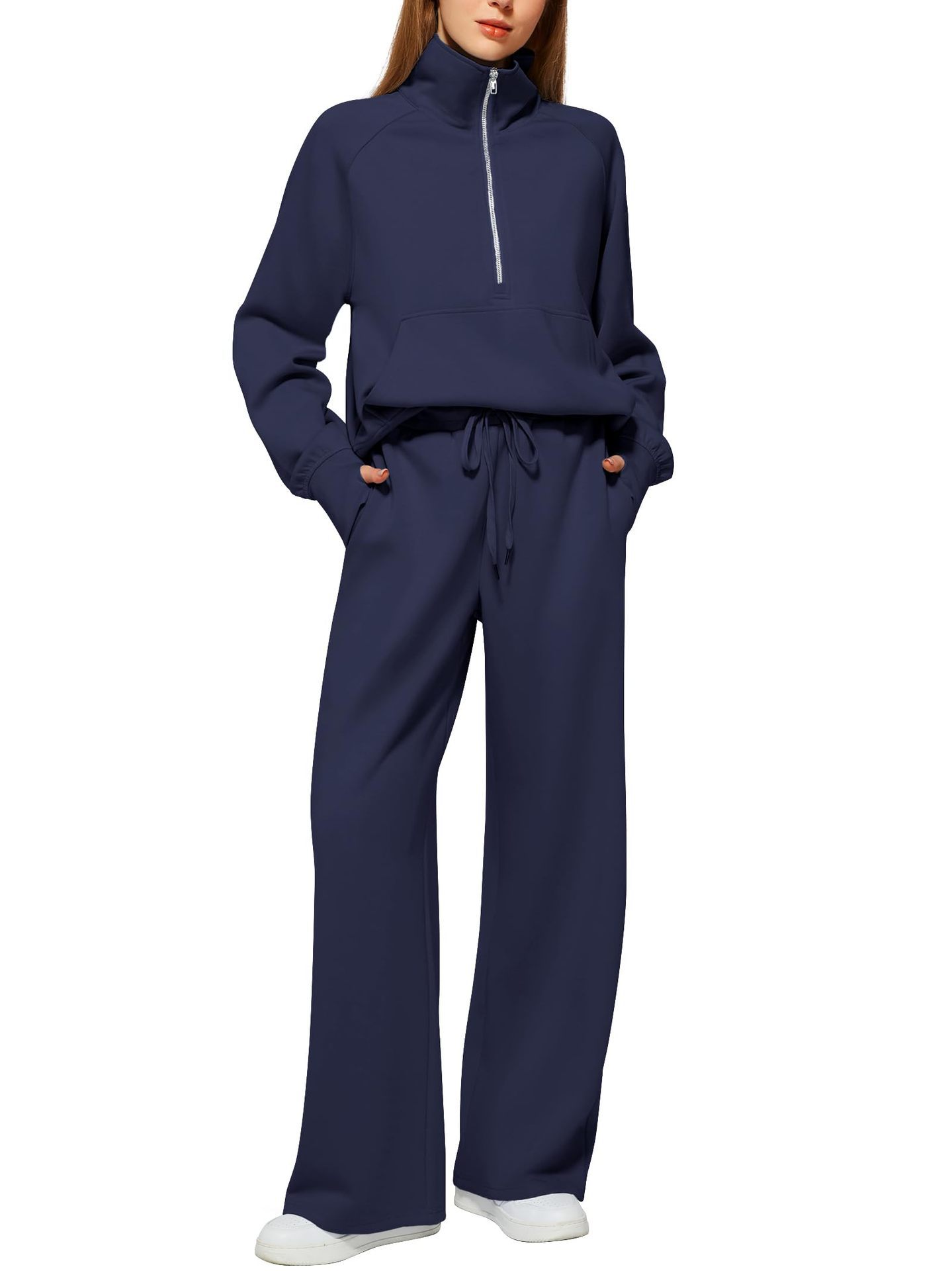 SVENDITA SCONTO FINO AL 70%🔥 Completo due pezzi da donna in cotone a tinta unita con mezza zip