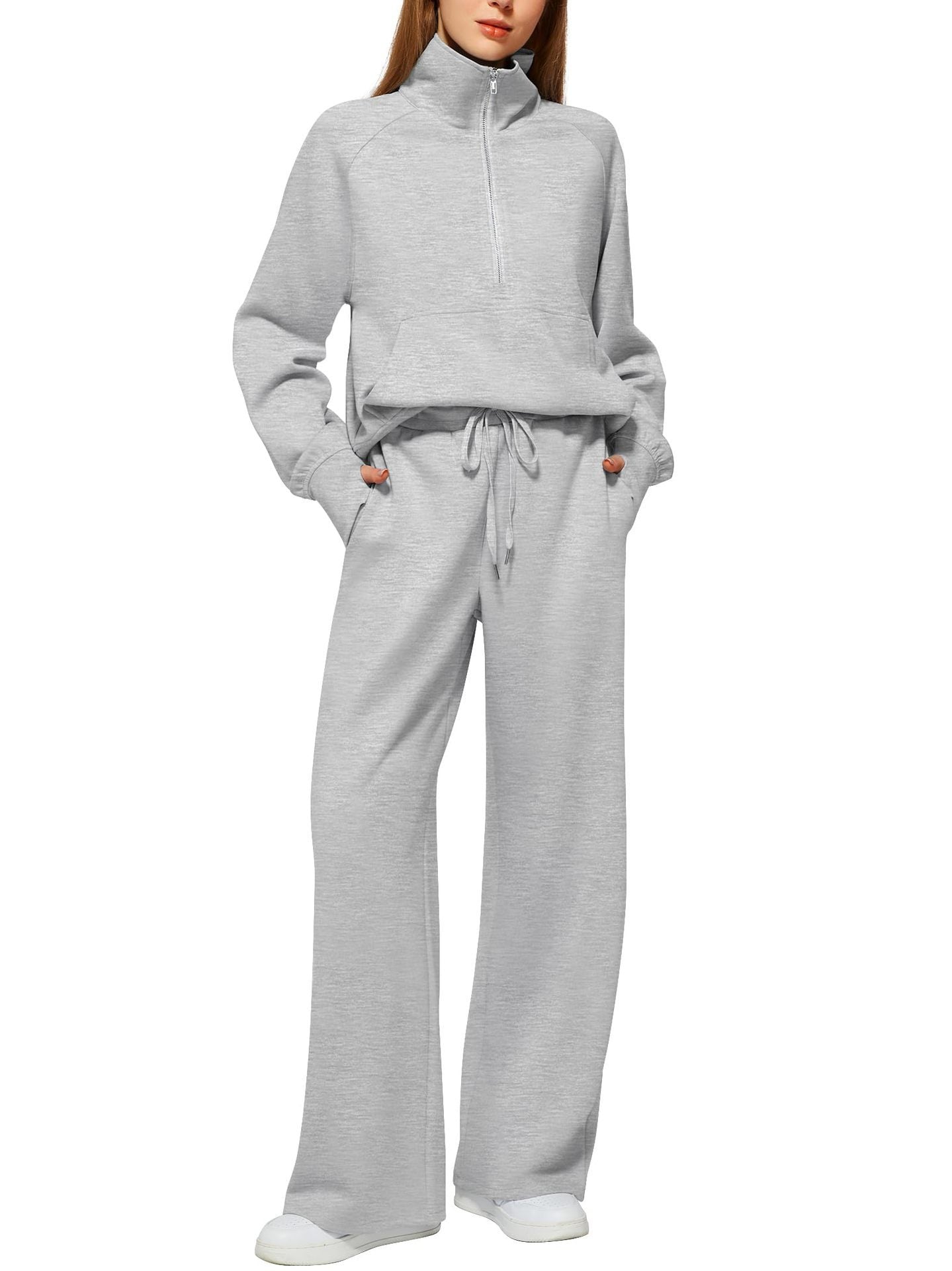 SVENDITA SCONTO FINO AL 70%🔥 Completo due pezzi da donna in cotone a tinta unita con mezza zip