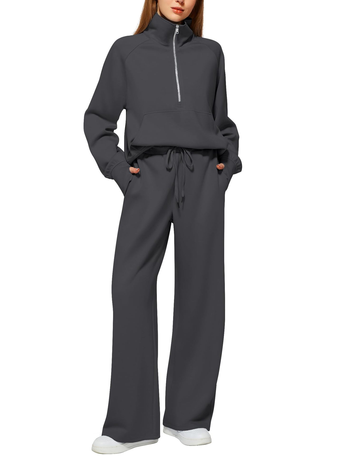 SVENDITA SCONTO FINO AL 70%🔥 Completo due pezzi da donna in cotone a tinta unita con mezza zip