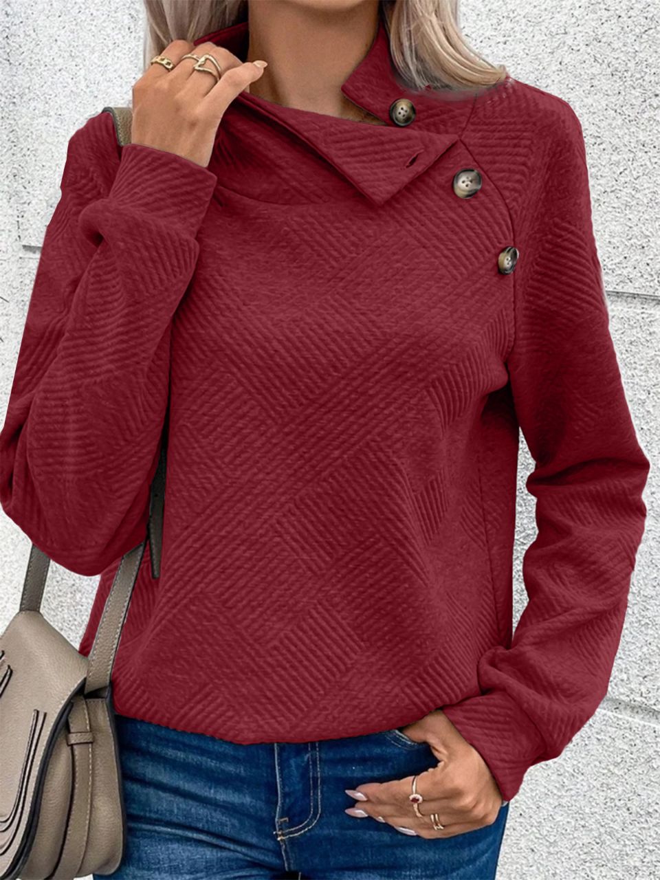 🎄Saldi di Natale🔥Felpa da donna a collo alto con bottoni di design