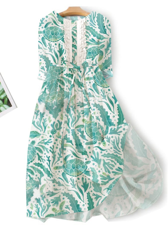 Casual Literary Floral Print Dress