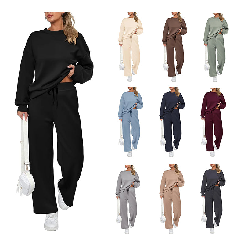 Damen Baumwoll-Zweiteiler Oversized Half-Zip Sweatshirt mit weiter Hose Lässiger Anzug