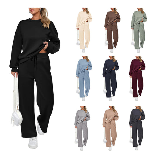 Damen Baumwoll-Zweiteiler Oversized Half-Zip Sweatshirt mit weiter Hose Lässiger Anzug