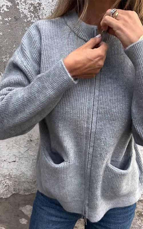 SVENDITA SCONTO FINO AL 70%🔥 Giacca con cerniera a collo tondo in maglia