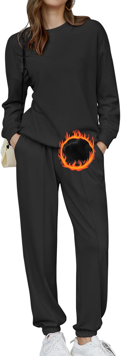 🎄Sconti di Natale🔥Tuta Oversize da Donna a Due Pezzi in Pile, Invernale, con Felpa e Pantaloni della Tuta Foderati in Sherpa